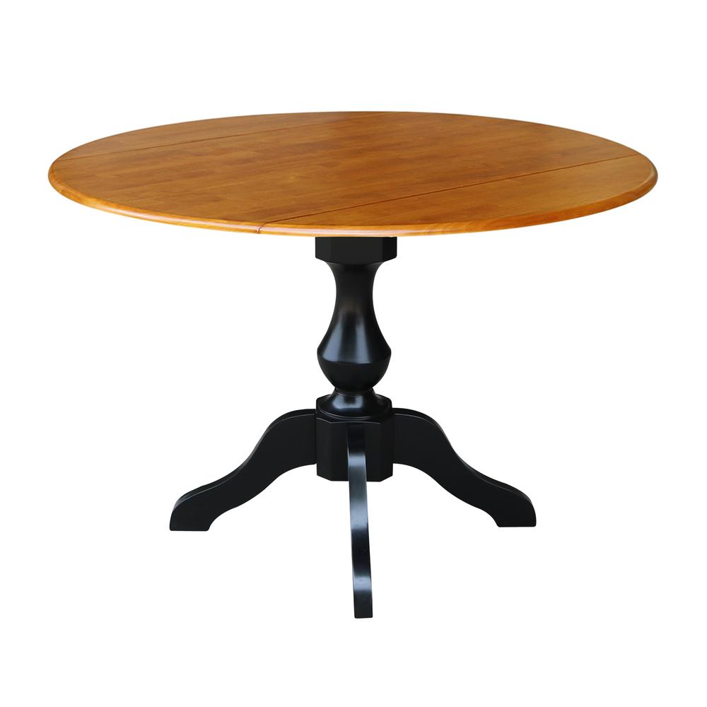 42" Round Dual Drop Leaf Pedestal Table - 29.5"H, Black/Cherry, Black/Cherry. Picture 16
