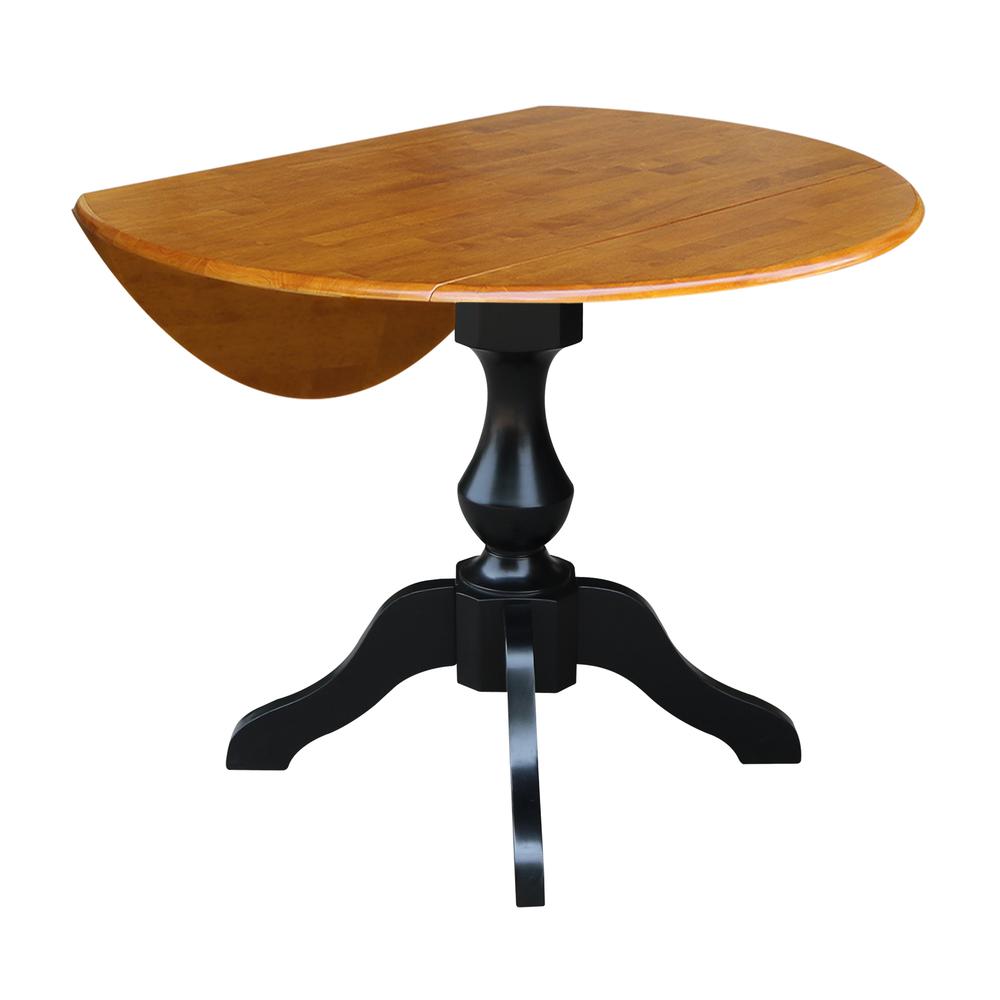 42" Round Dual Drop Leaf Pedestal Table - 29.5"H, Black/Cherry. Picture 14