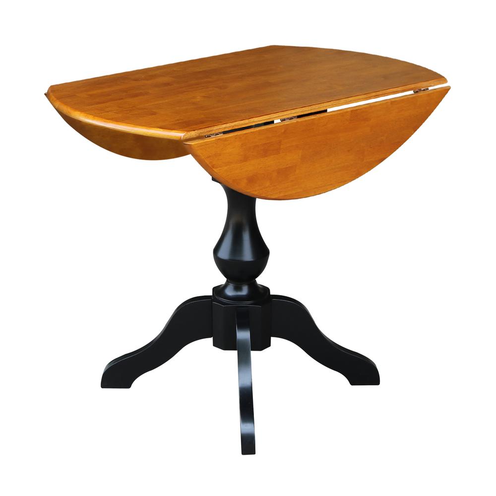 42" Round Dual Drop Leaf Pedestal Table - 29.5"H, Black/Cherry. Picture 15