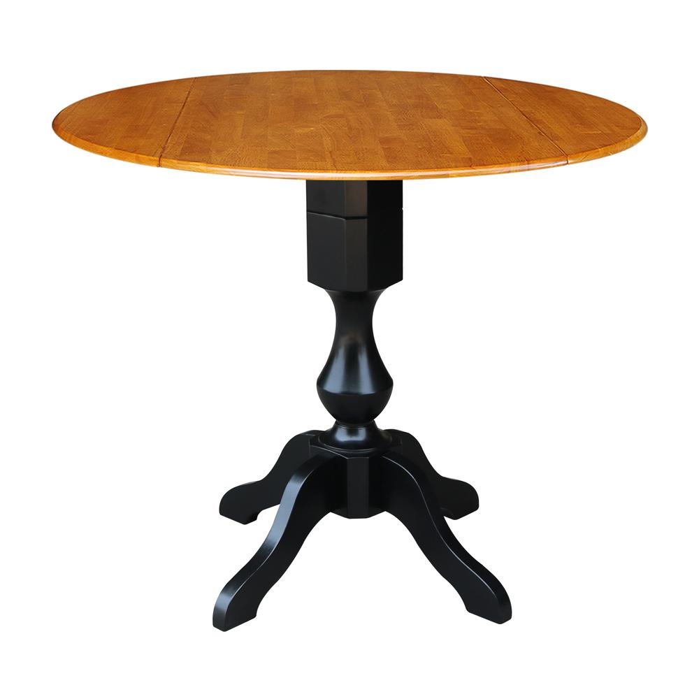 42" Round Dual Drop Leaf Pedestal Table - 29.5"H, Black/Cherry. Picture 41
