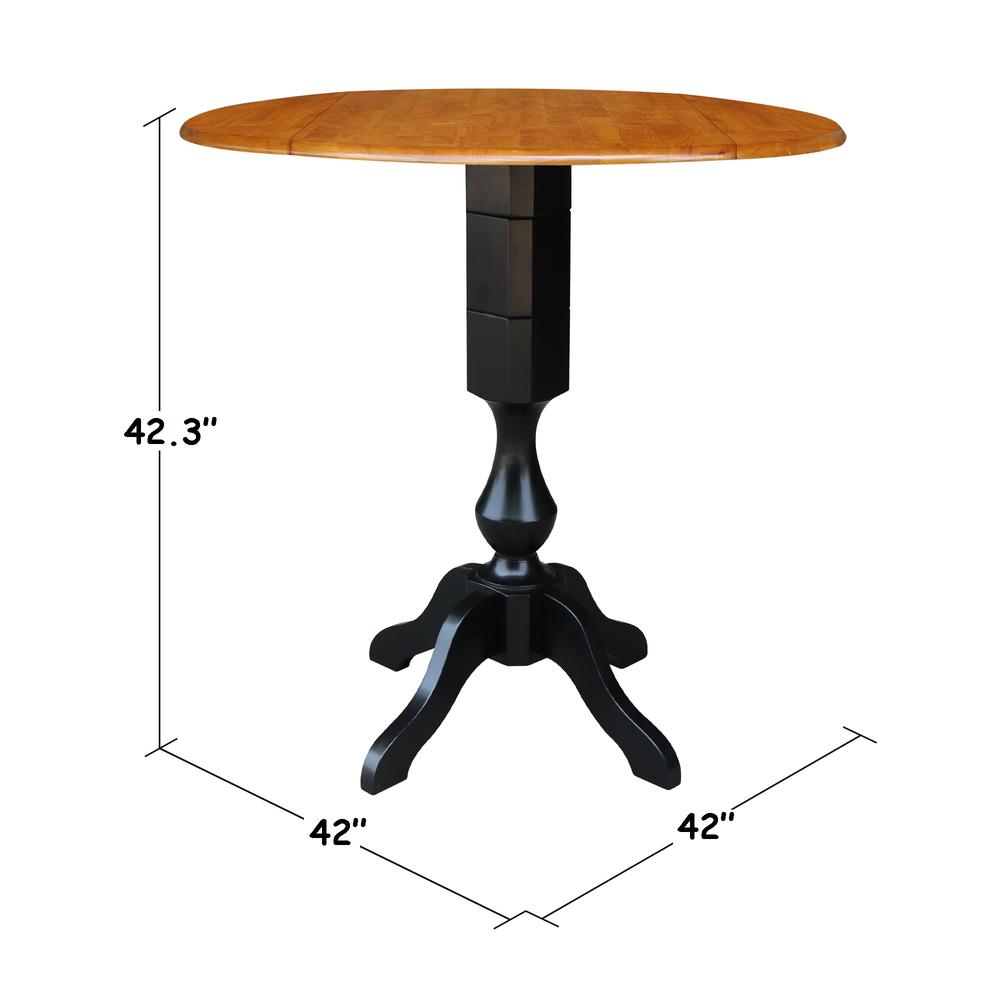 42" Round Dual Drop Leaf Pedestal Table - 42.3"H, Black/Cherry, Black/Cherry. Picture 1