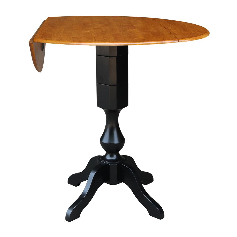 42" Round Dual Drop Leaf Pedestal Table - 42.3"H, Black/Cherry, Black/Cherry. Picture 2