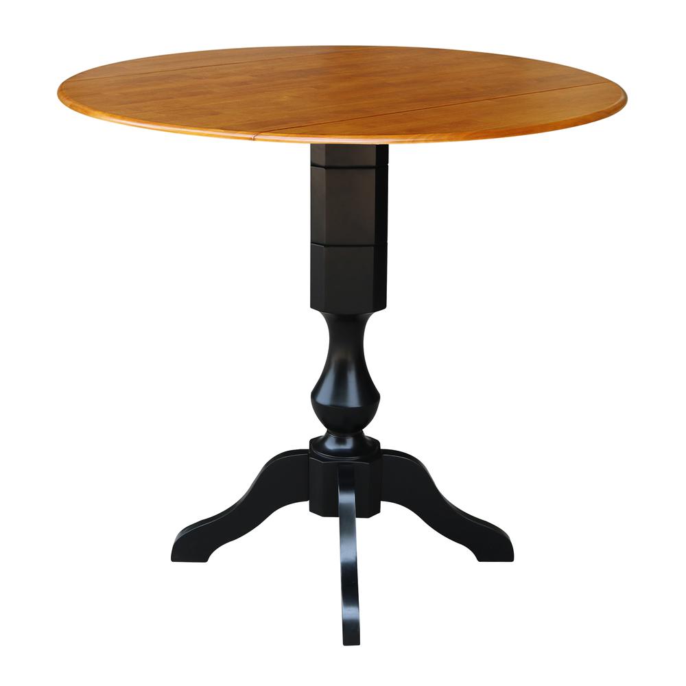 42" Round Dual Drop Leaf Pedestal Table - 42.3"H, Black/Cherry, Black/Cherry. Picture 5