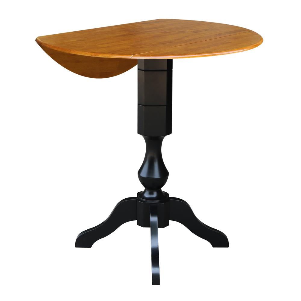 42" Round Dual Drop Leaf Pedestal Table - 42.3"H, Black/Cherry. Picture 3