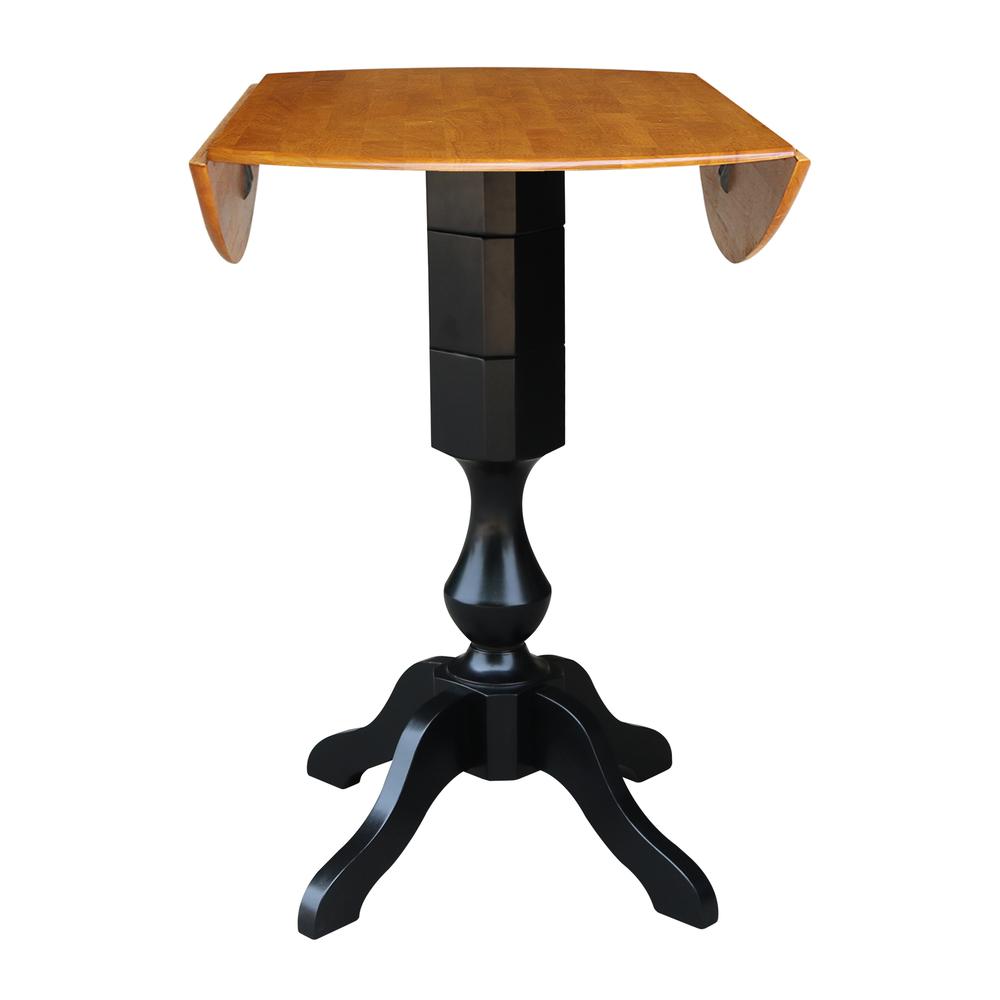 42" Round Dual Drop Leaf Pedestal Table - 42.3"H, Black/Cherry. Picture 6