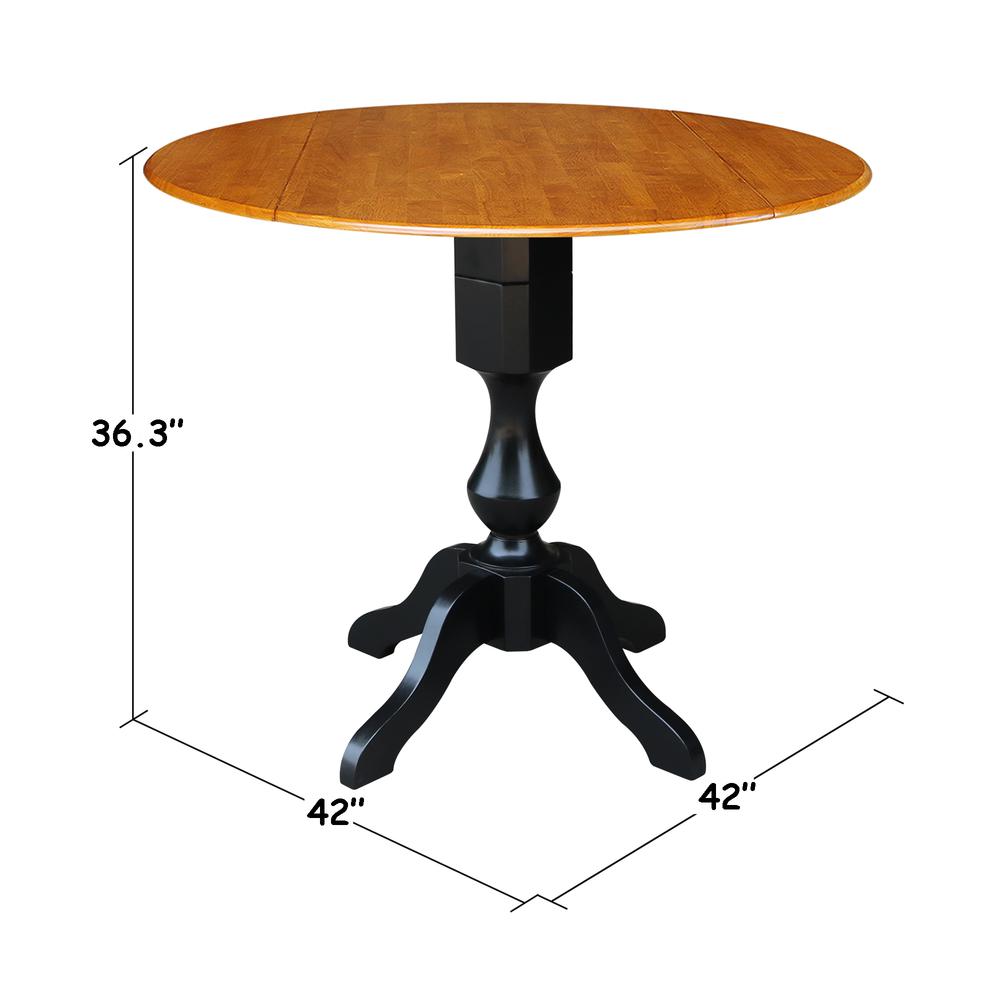 42" Round Dual Drop Leaf Pedestal Table - 29.5"H, Black/Cherry. Picture 23