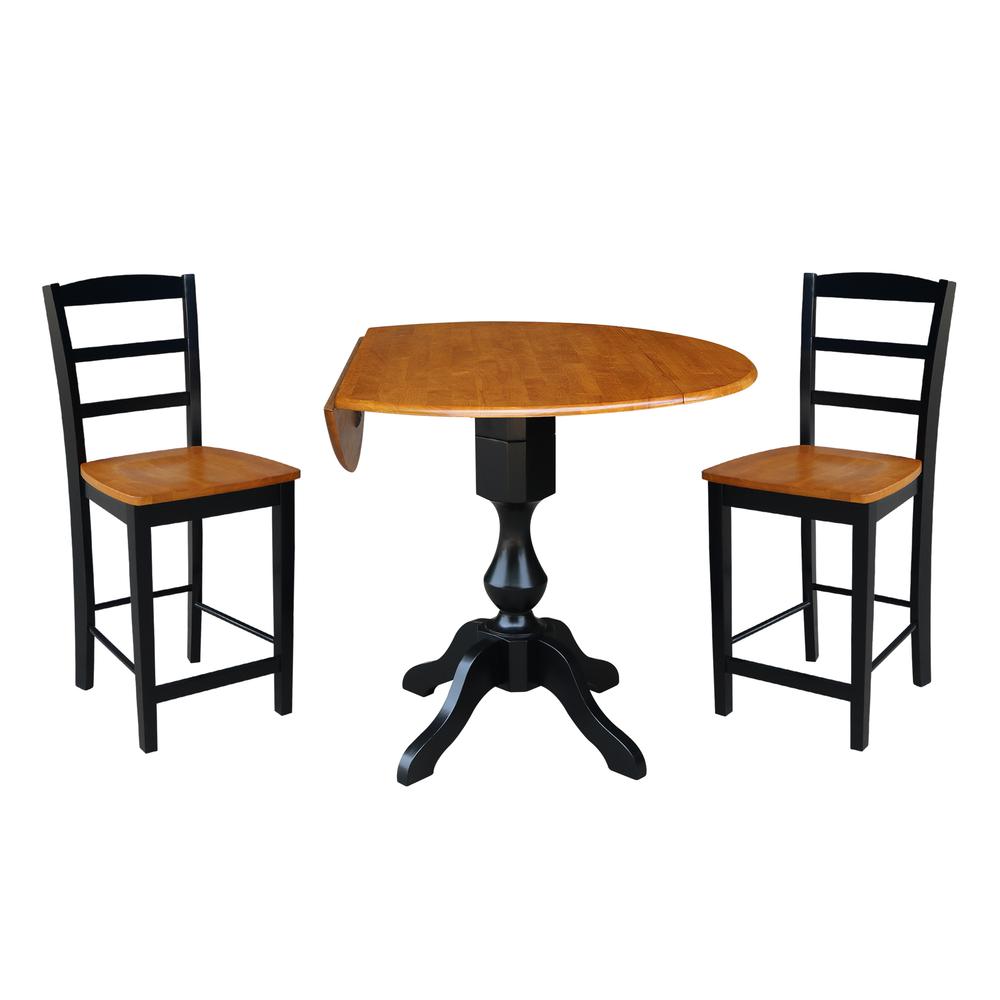 42" Round Dual Drop Leaf Pedestal Table - 29.5"H, Black/Cherry, Black/Cherry. Picture 38