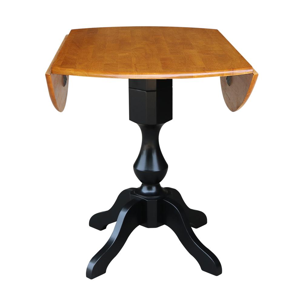 42" Round Dual Drop Leaf Pedestal Table - 29.5"H, Black/Cherry. Picture 28