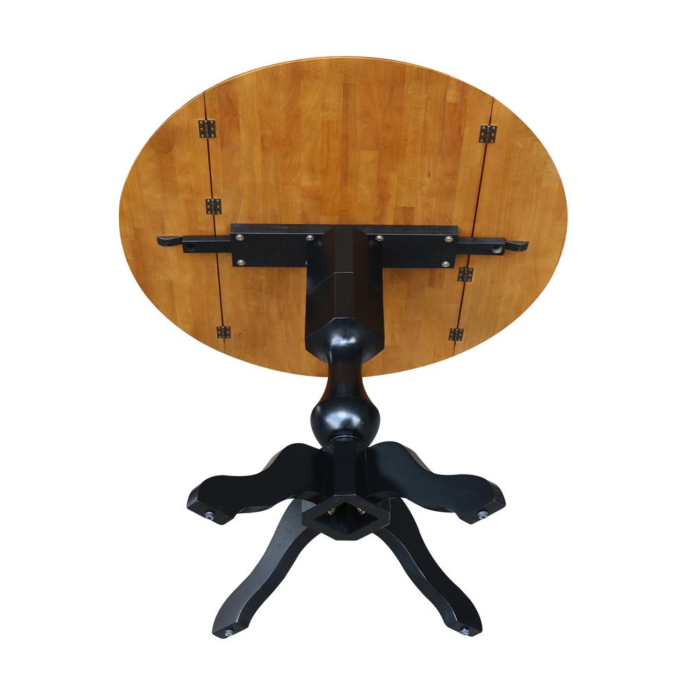 42" Round Dual Drop Leaf Pedestal Table - 29.5"H, Black/Cherry, Black/Cherry. Picture 29