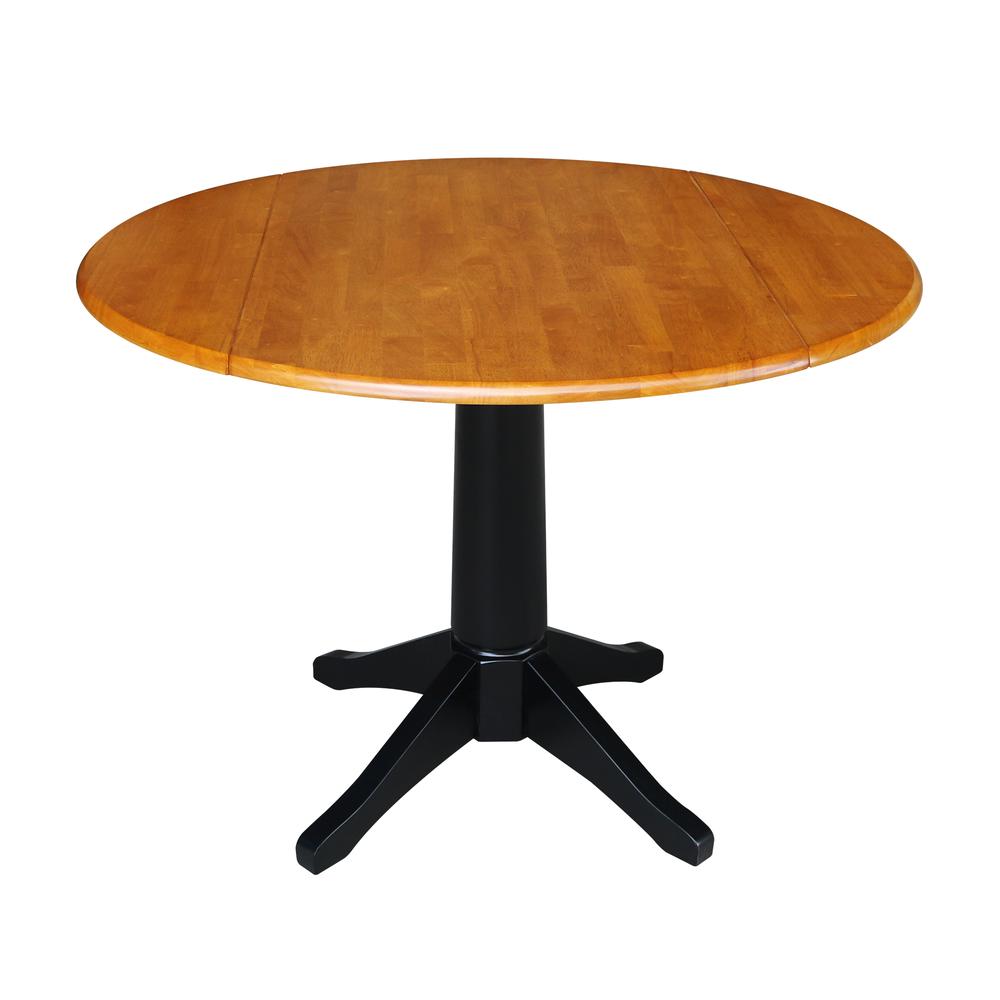 42" Round Dual Drop Leaf Pedestal Table - 29.5"H, Black/Cherry. Picture 74