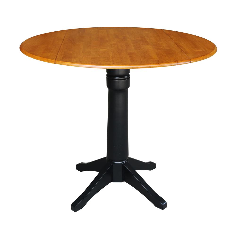 42" Round Dual Drop Leaf Pedestal Table - 36.3"H, Black/Cherry. Picture 16
