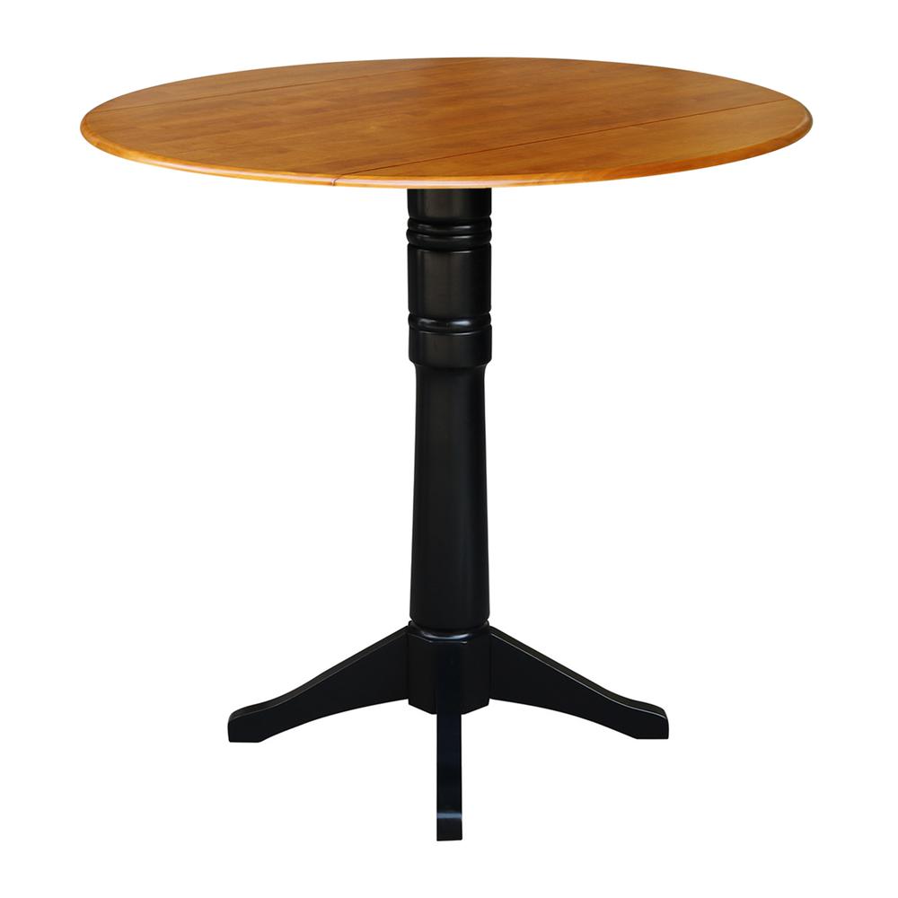 42" Round Dual Drop Leaf Pedestal Table - 36.3"H, Black/Cherry. Picture 12