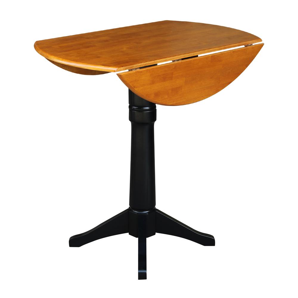 42" Round Dual Drop Leaf Pedestal Table - 36.3"H, Black/Cherry. Picture 11