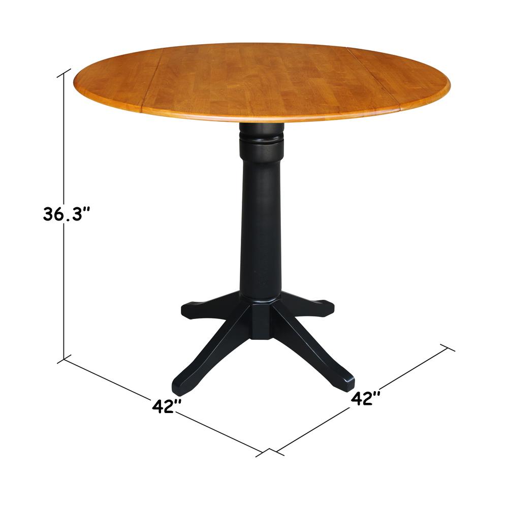 42" Round Dual Drop Leaf Pedestal Table - 36.3"H, Black/Cherry. Picture 1