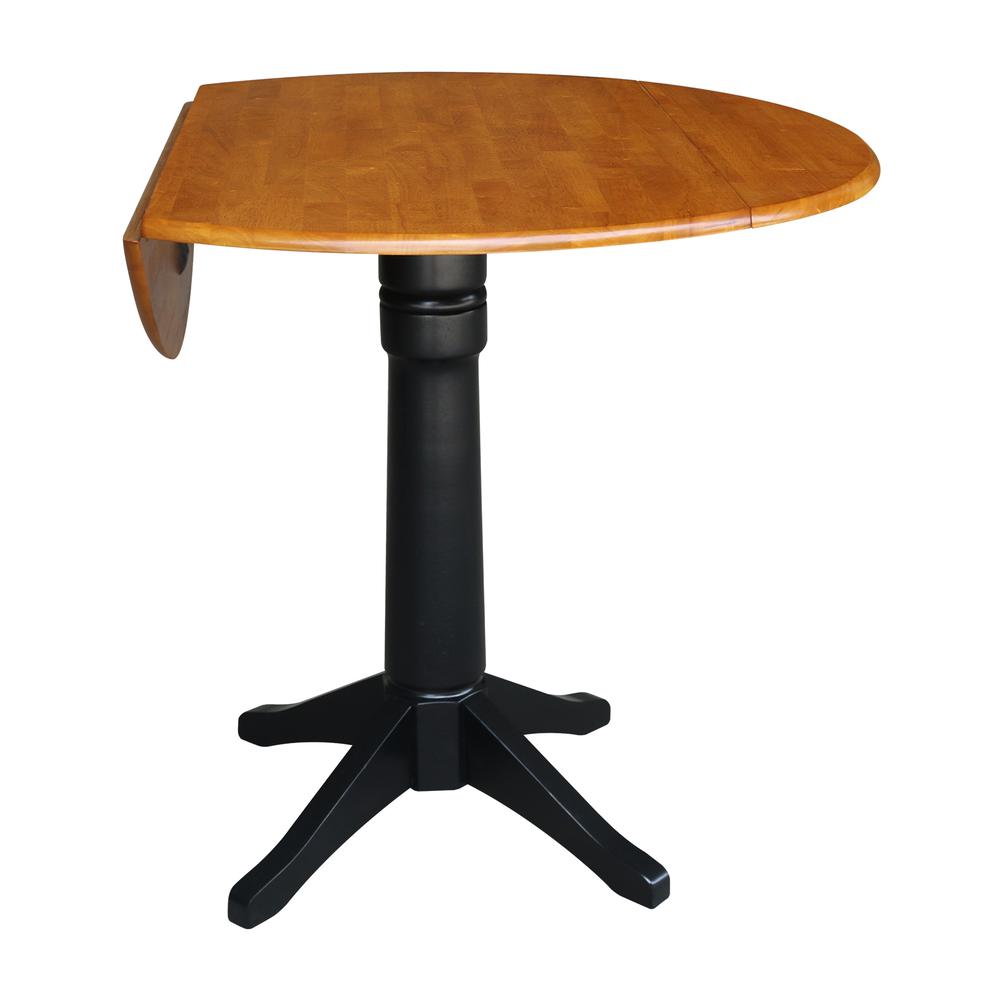 42" Round Dual Drop Leaf Pedestal Table - 36.3"H, Black/Cherry. Picture 2