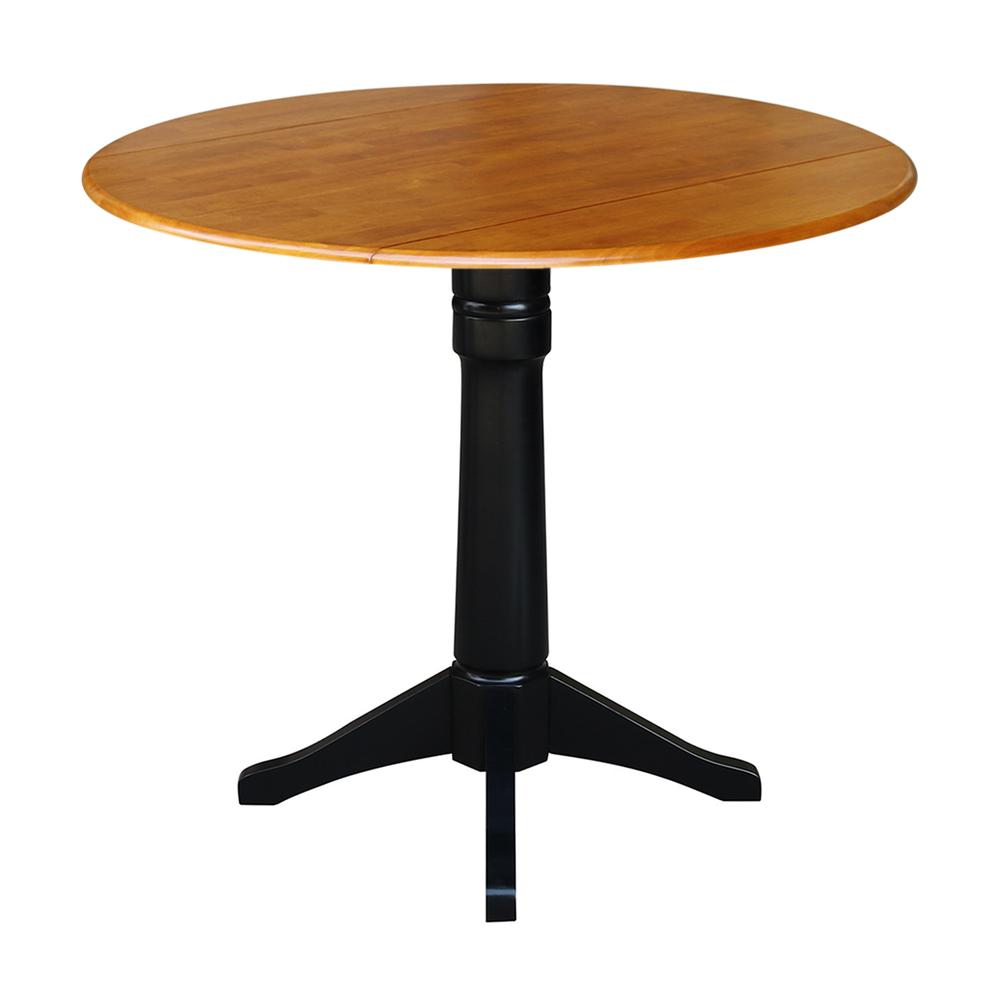 42" Round Dual Drop Leaf Pedestal Table - 36.3"H, Black/Cherry. Picture 5