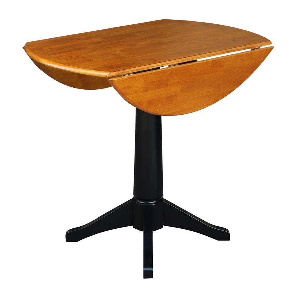 42" Round Dual Drop Leaf Pedestal Table - 36.3"H, Black/Cherry. Picture 4