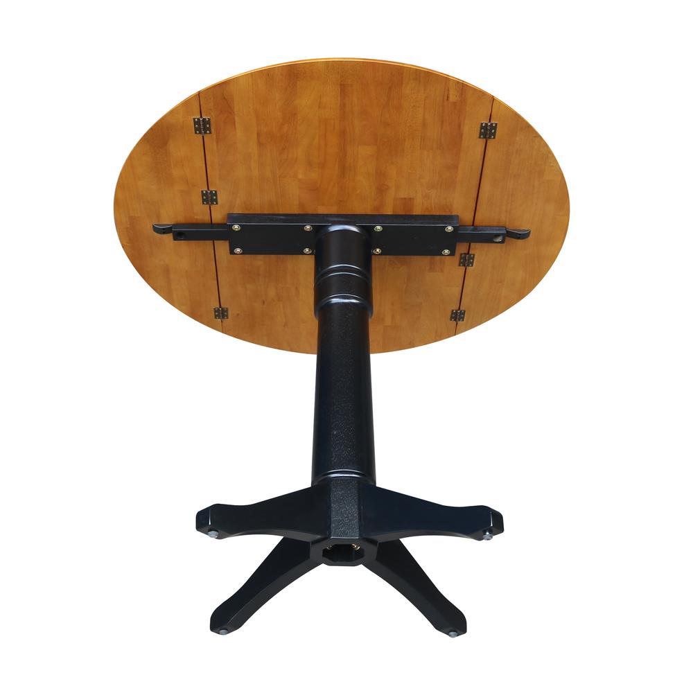 42" Round Dual Drop Leaf Pedestal Table - 36.3"H, Black/Cherry. Picture 7