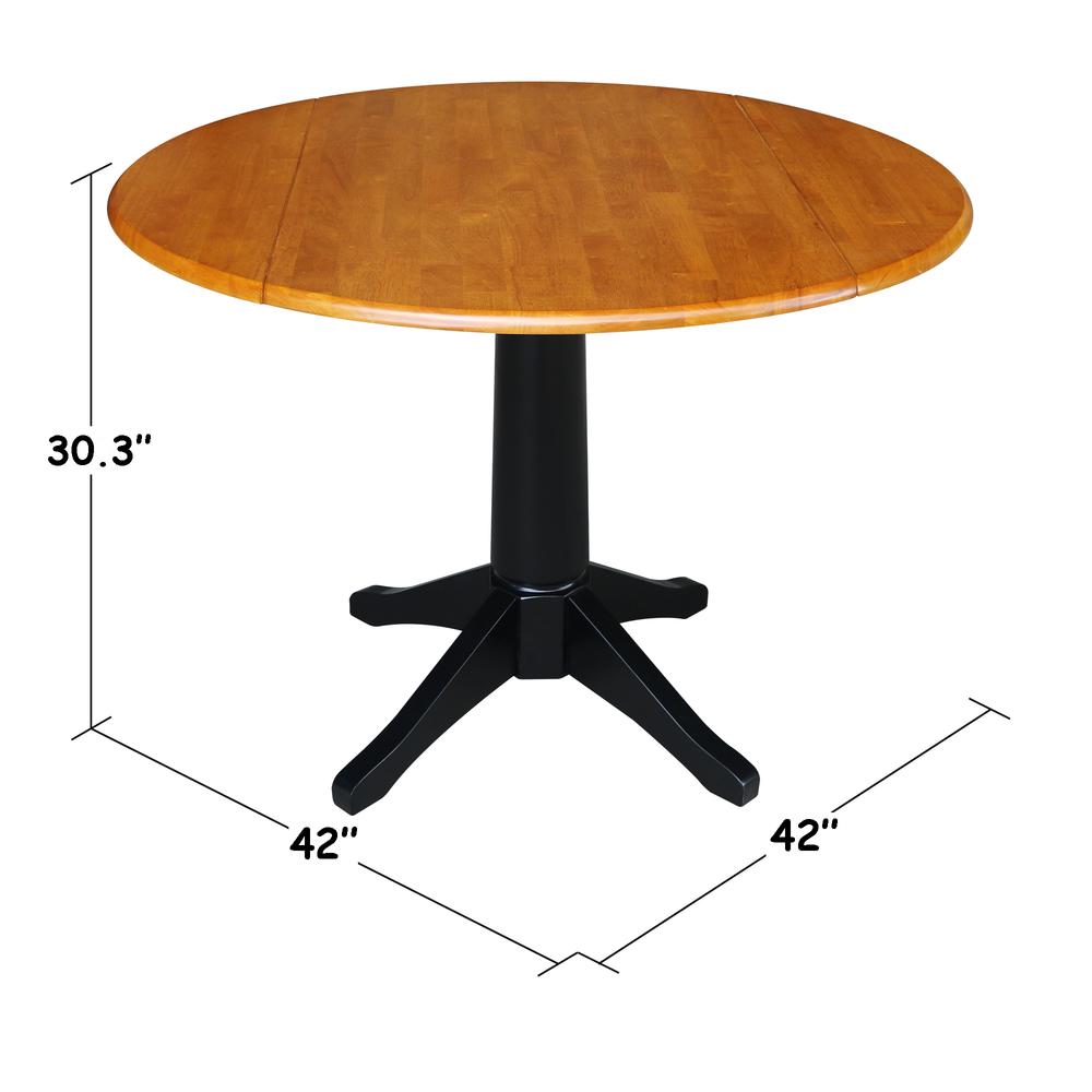 42" Round Dual Drop Leaf Pedestal Table - 29.5"H, Black/Cherry. Picture 45