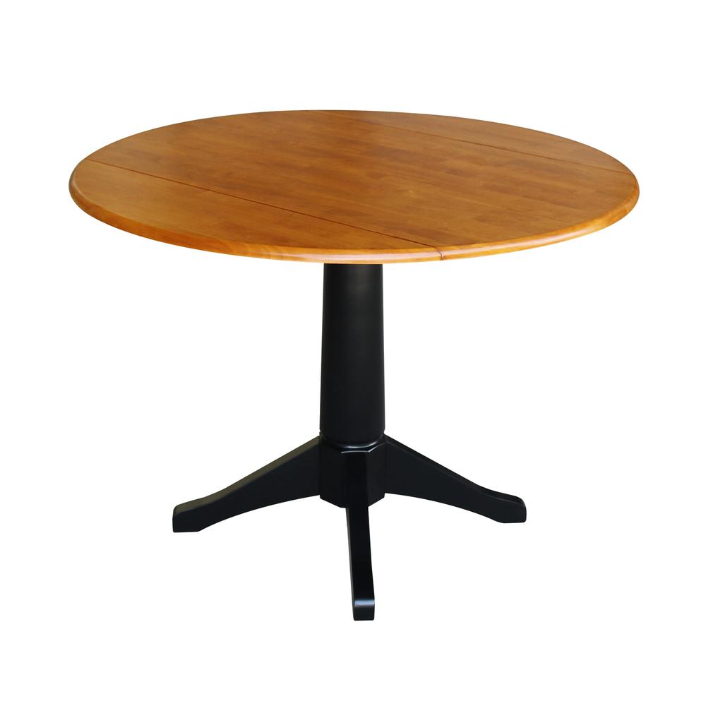 42" Round Dual Drop Leaf Pedestal Table - 29.5"H, Black/Cherry, Black/Cherry. Picture 49