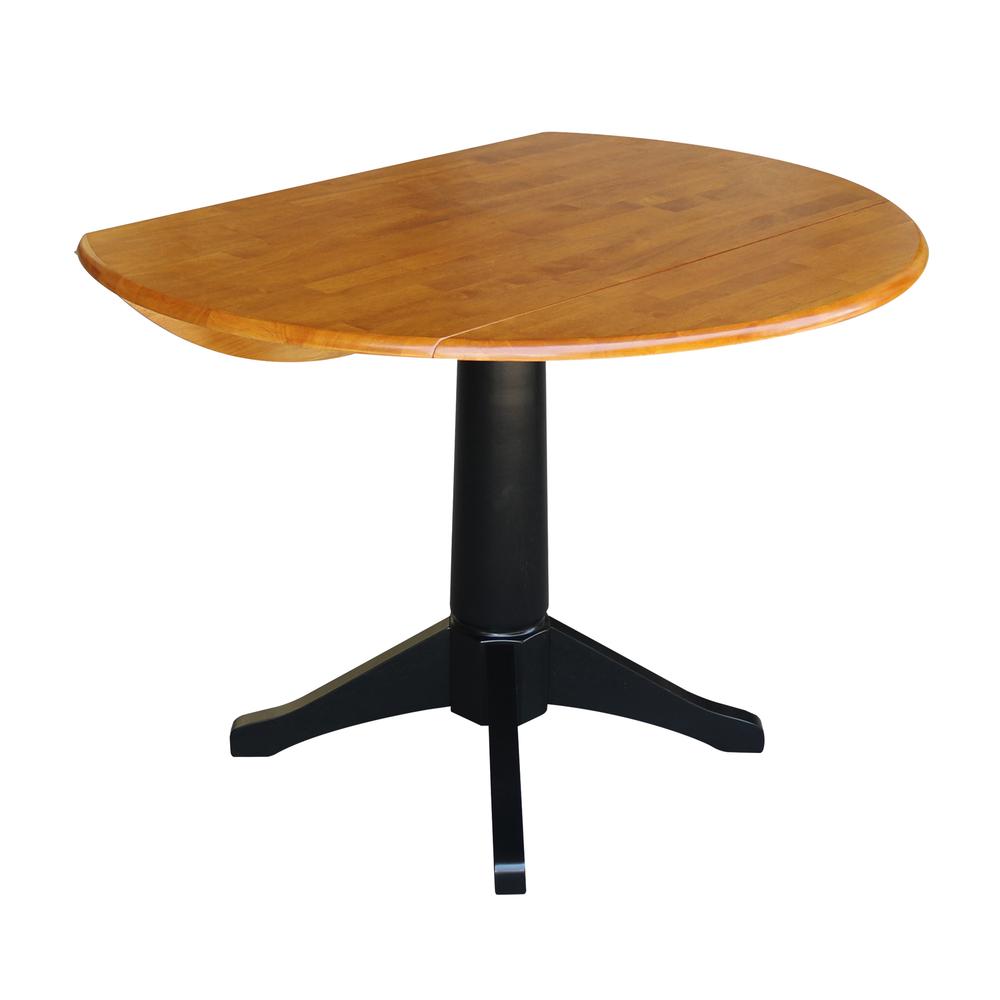 42" Round Dual Drop Leaf Pedestal Table - 29.5"H, Black/Cherry. Picture 47