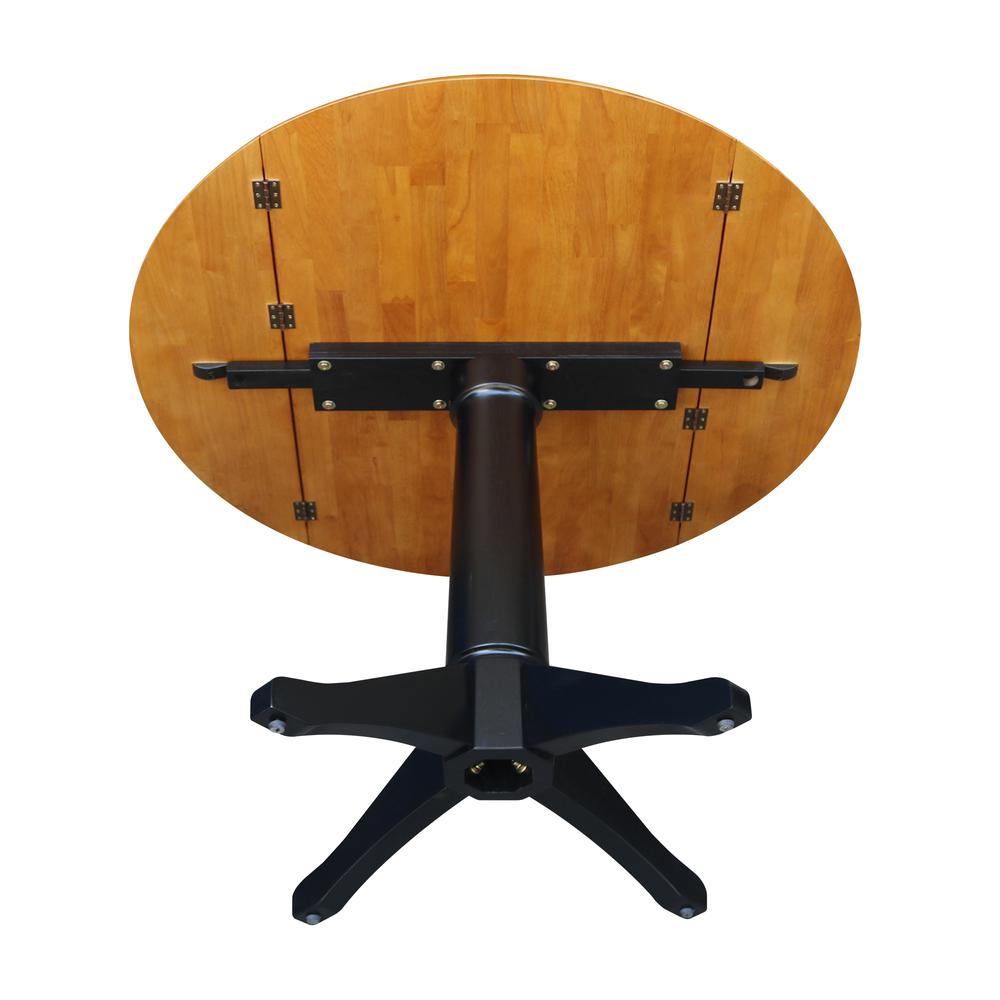 42" Round Dual Drop Leaf Pedestal Table - 29.5"H, Black/Cherry, Black/Cherry. Picture 51