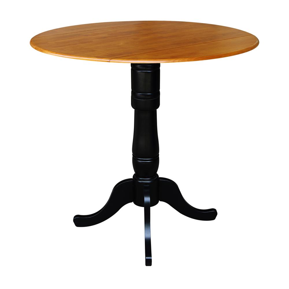 42" Round Dual Drop Leaf Pedestal Table - 35.5"H, Black/Cherry. Picture 12