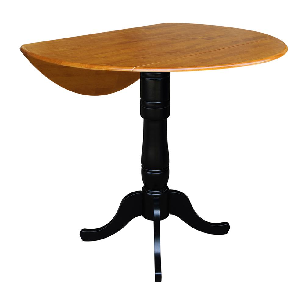 42" Round Dual Drop Leaf Pedestal Table - 35.5"H, Black/Cherry. Picture 10