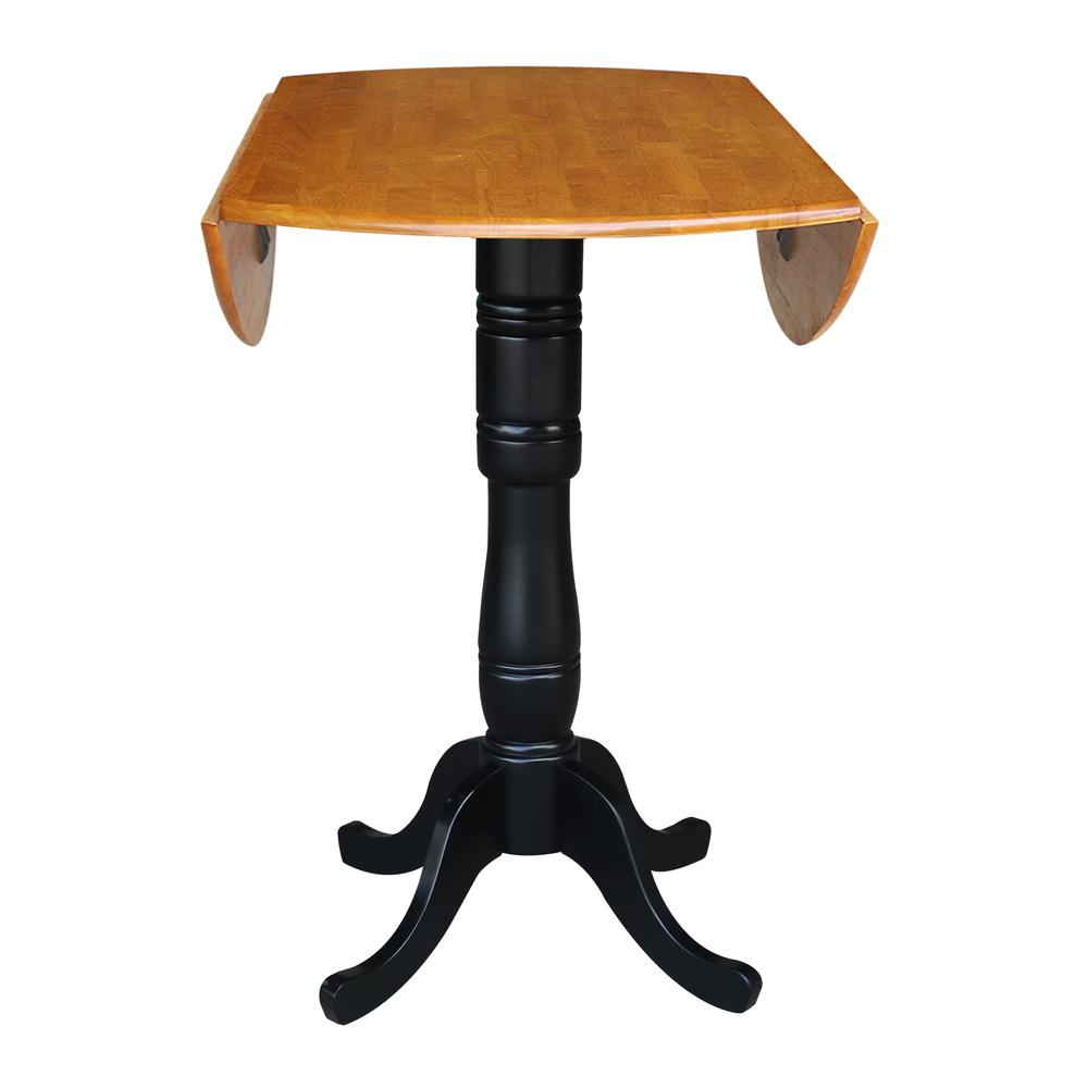 42" Round Dual Drop Leaf Pedestal Table - 35.5"H, Black/Cherry. Picture 13