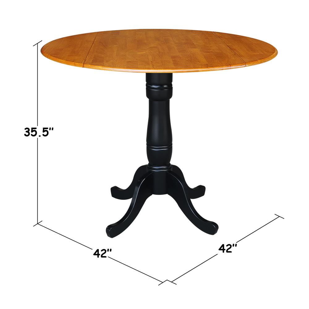 42" Round Dual Drop Leaf Pedestal Table - 35.5"H, Black/Cherry. Picture 1