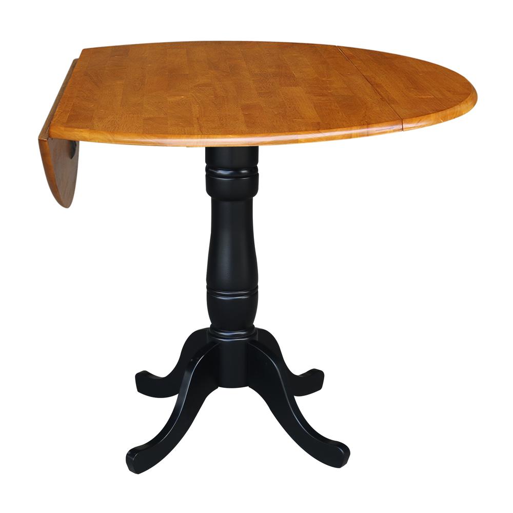42" Round Dual Drop Leaf Pedestal Table - 35.5"H, Black/Cherry. Picture 2