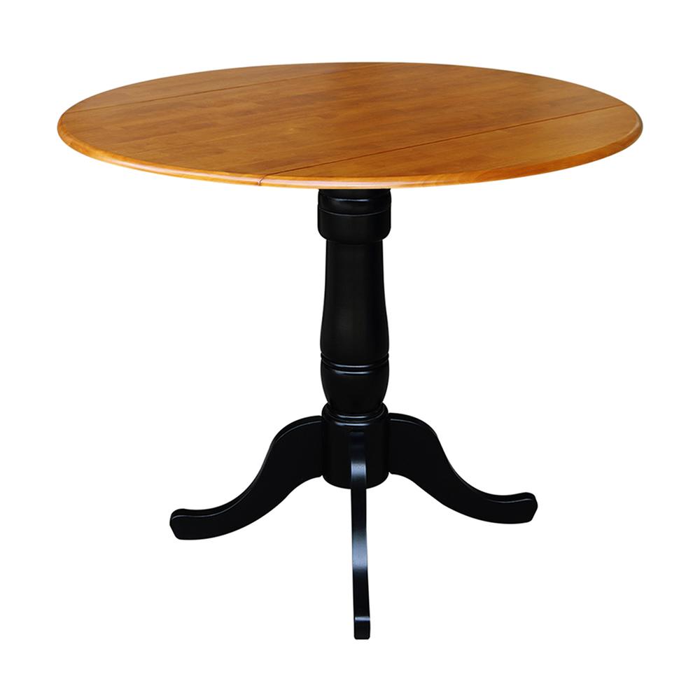 42" Round Dual Drop Leaf Pedestal Table - 35.5"H, Black/Cherry. Picture 5