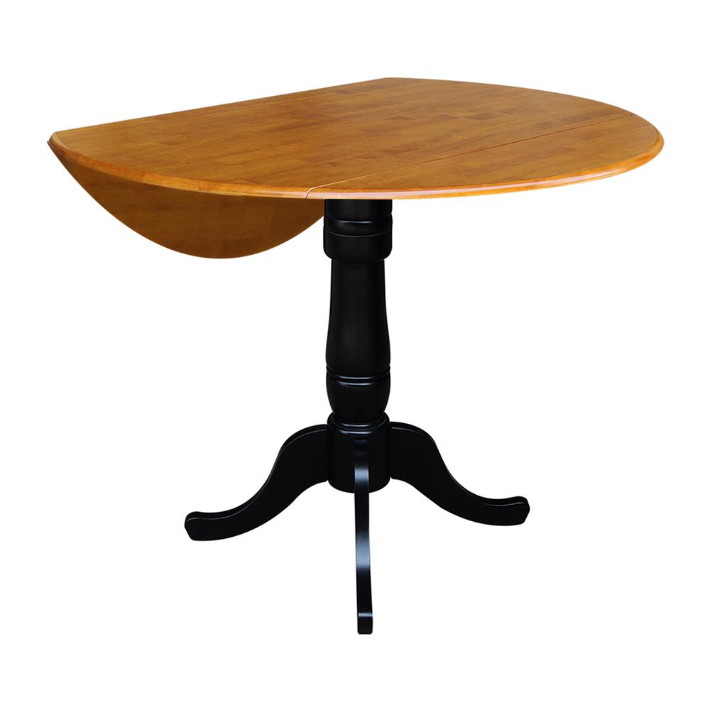 42" Round Dual Drop Leaf Pedestal Table - 35.5"H, Black/Cherry. Picture 3