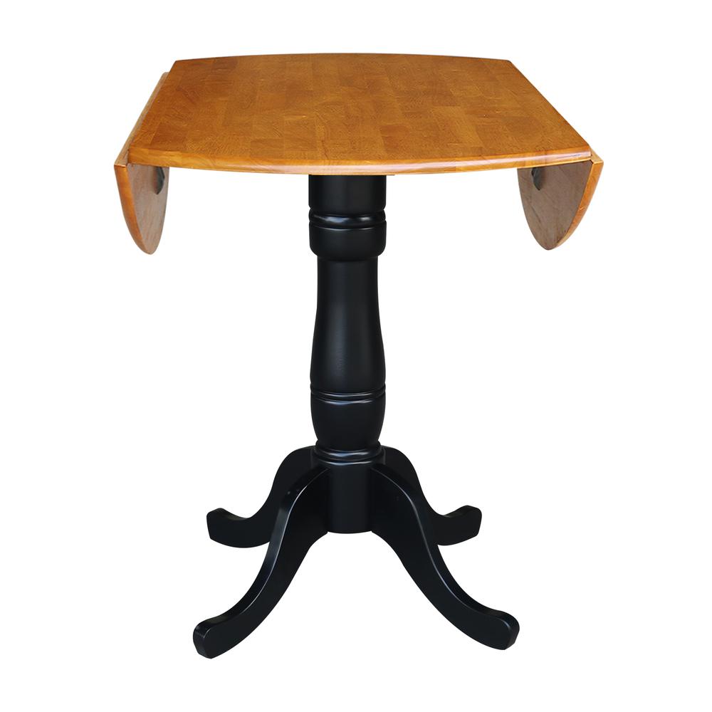 42" Round Dual Drop Leaf Pedestal Table - 35.5"H, Black/Cherry. Picture 6