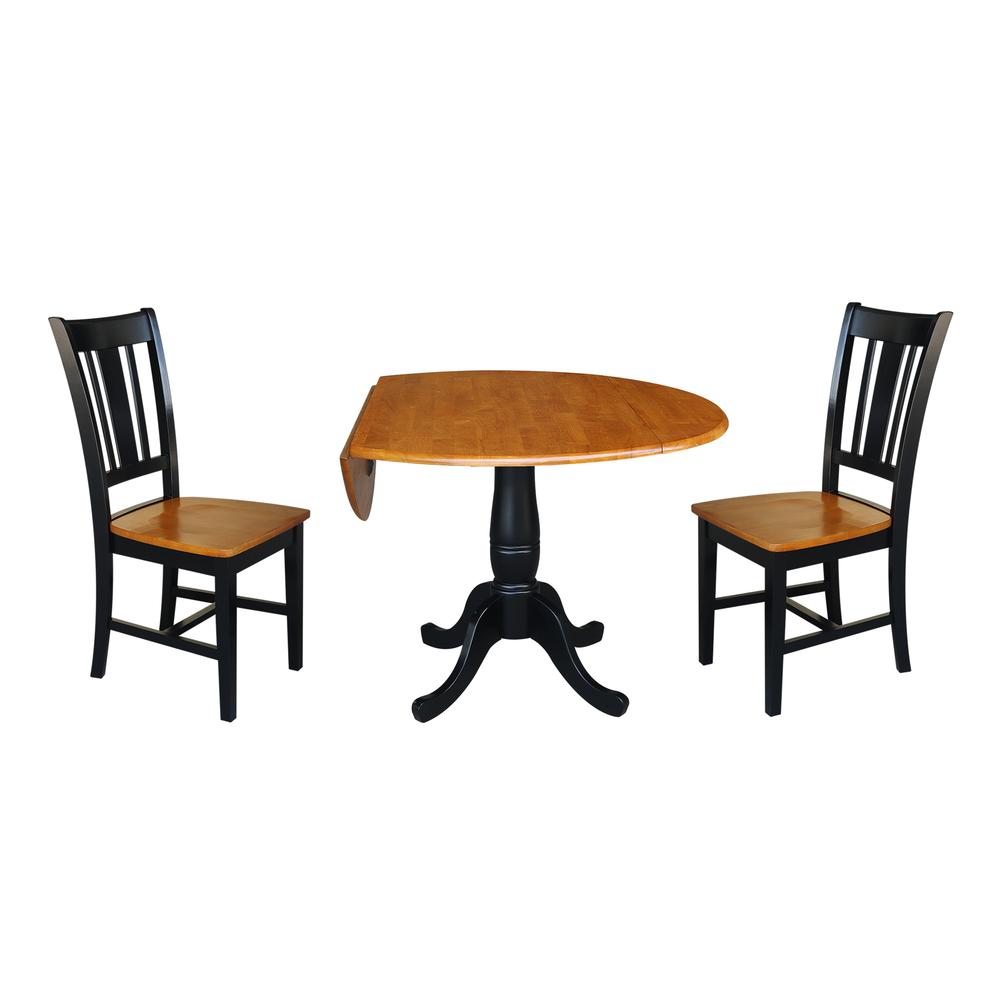 42" Round Top Pedestal Table with 2 Chairs, Black/Cherry. Picture 1