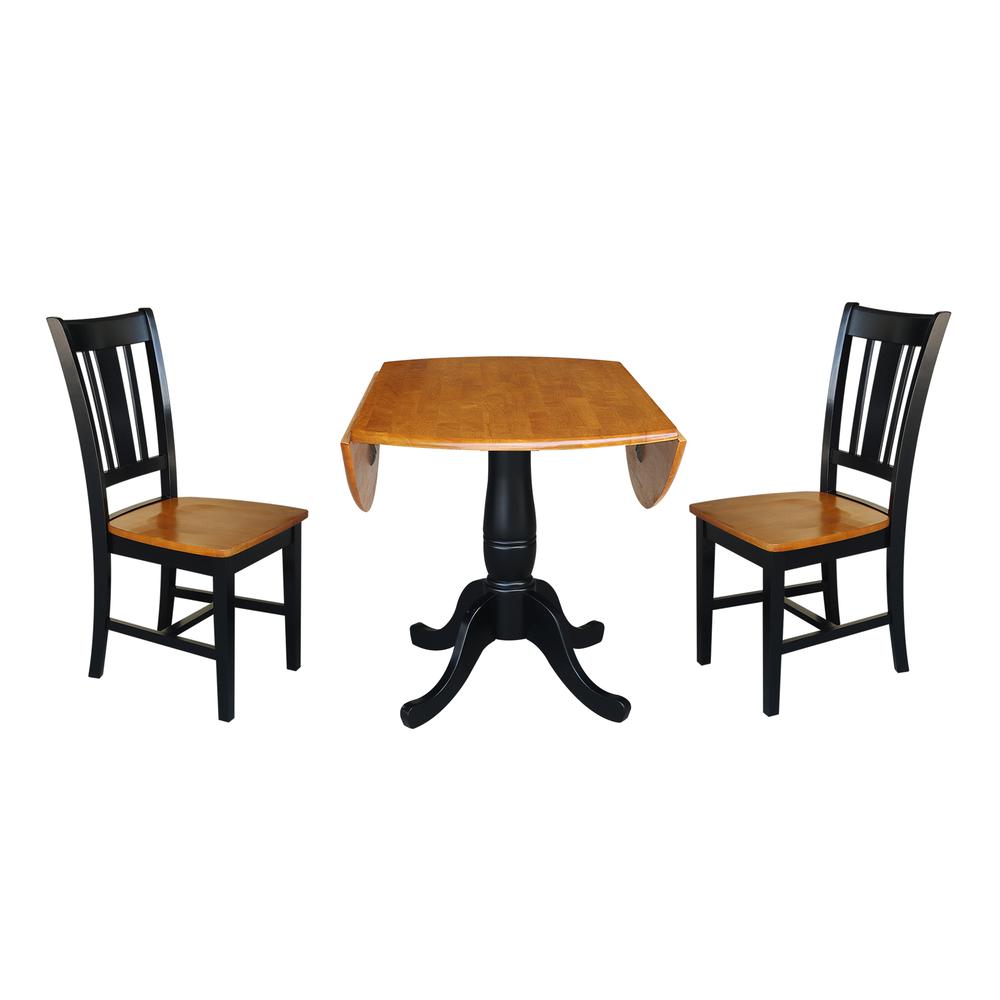 42" Round Top Pedestal Table with 2 Chairs, Black/Cherry. Picture 2