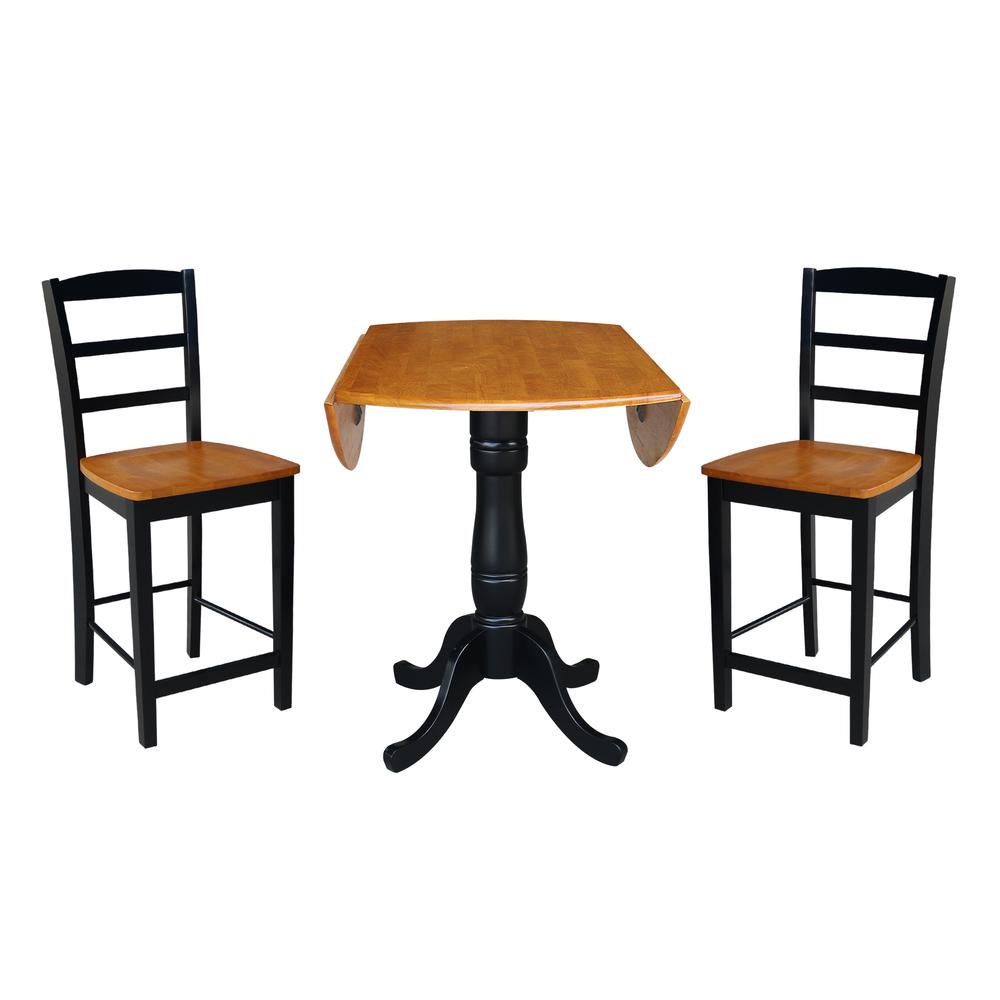 42" Round Pedestal Gathering Height Table with 2 Counter Height Stools. Picture 2