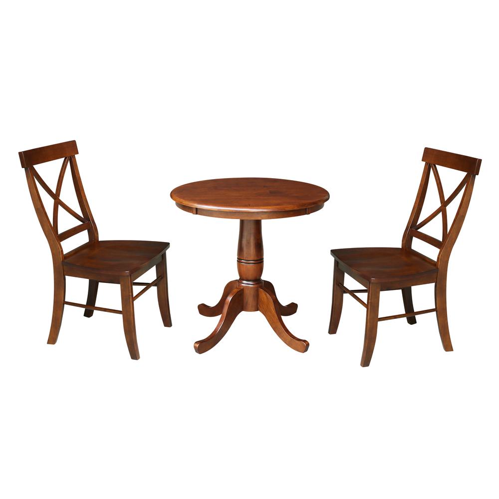 30" Round Top Pedestal Table With 2 Chairs, Espresso. Picture 1