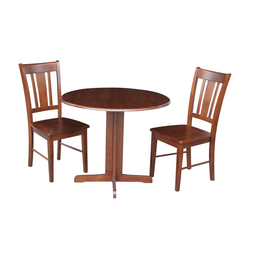 36" Dual Drop Leaf Table With 2 San Remo Chairs, Espresso. Picture 1