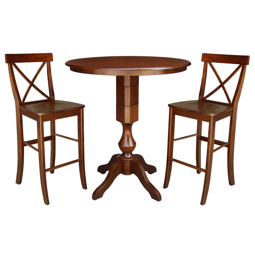 36" Round Pedestals Bar Height Table With 2 Bar Height Stools. Picture 1