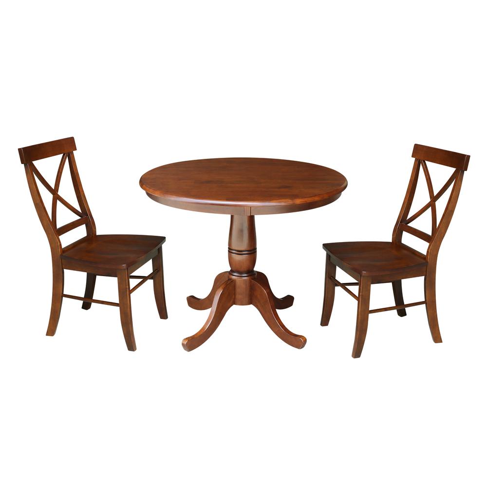 36" Round Top Pedestal Table With 2 Chairs, Espresso. The main picture.