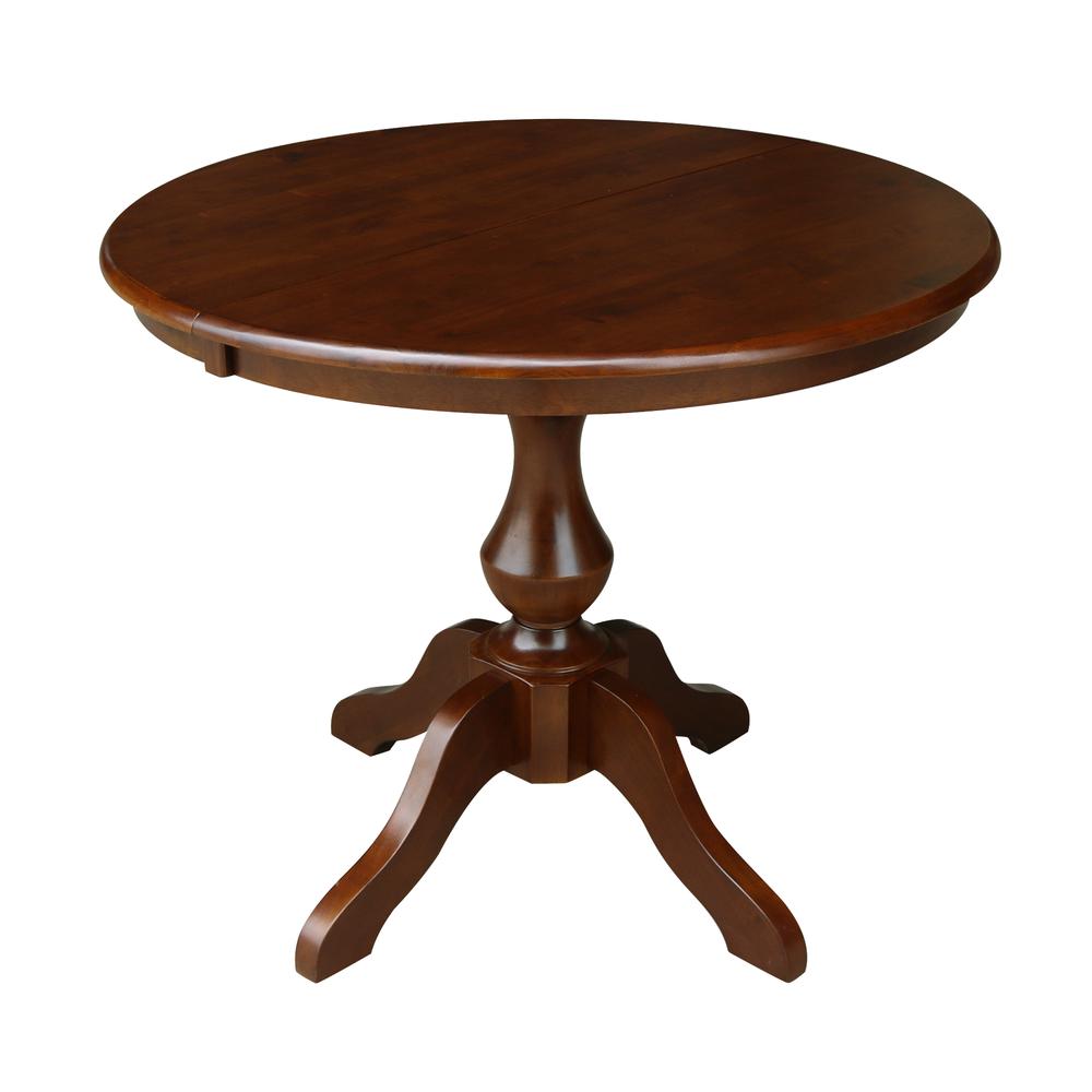 36" Round Top Pedestal Table With 12" Leaf - 28.9"H - Dining Height, Espresso. Picture 10