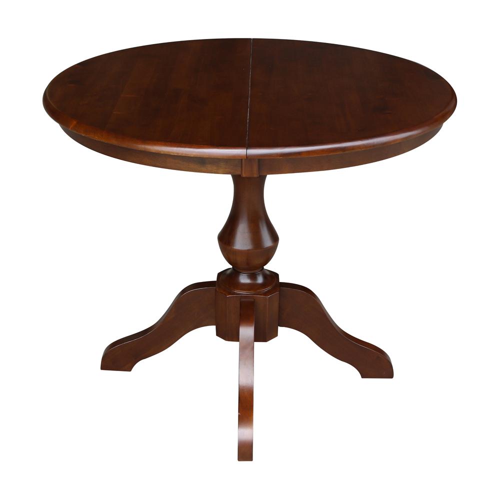 36" Round Top Pedestal Table With 12" Leaf - 28.9"H - Dining Height, Espresso. Picture 3