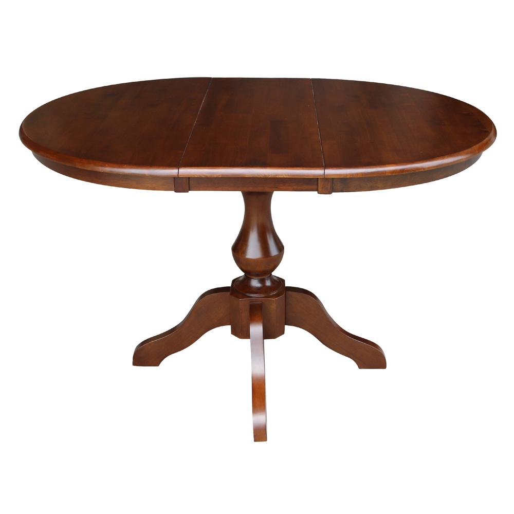 36" Round Top Pedestal Table With 12" Leaf - 28.9"H - Dining Height, Espresso. Picture 2
