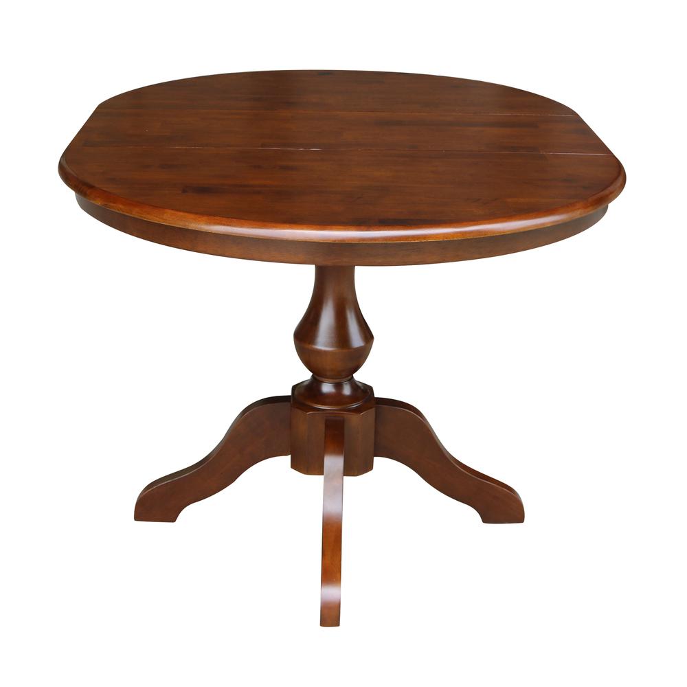 36" Round Top Pedestal Table With 12" Leaf - 28.9"H - Dining Height, Espresso. Picture 4