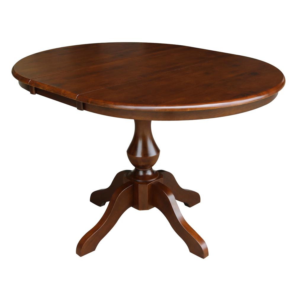 36" Round Top Pedestal Table With 12" Leaf - 28.9"H - Dining Height, Espresso. Picture 7