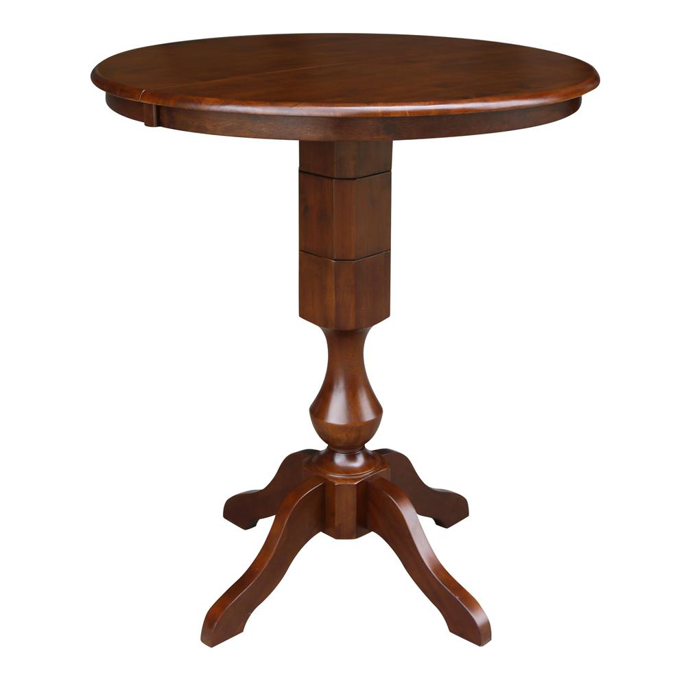 36" Round Top Pedestal Table With 12" Leaf - 34.9"H - Dining or Counter Height, Espresso. Picture 15