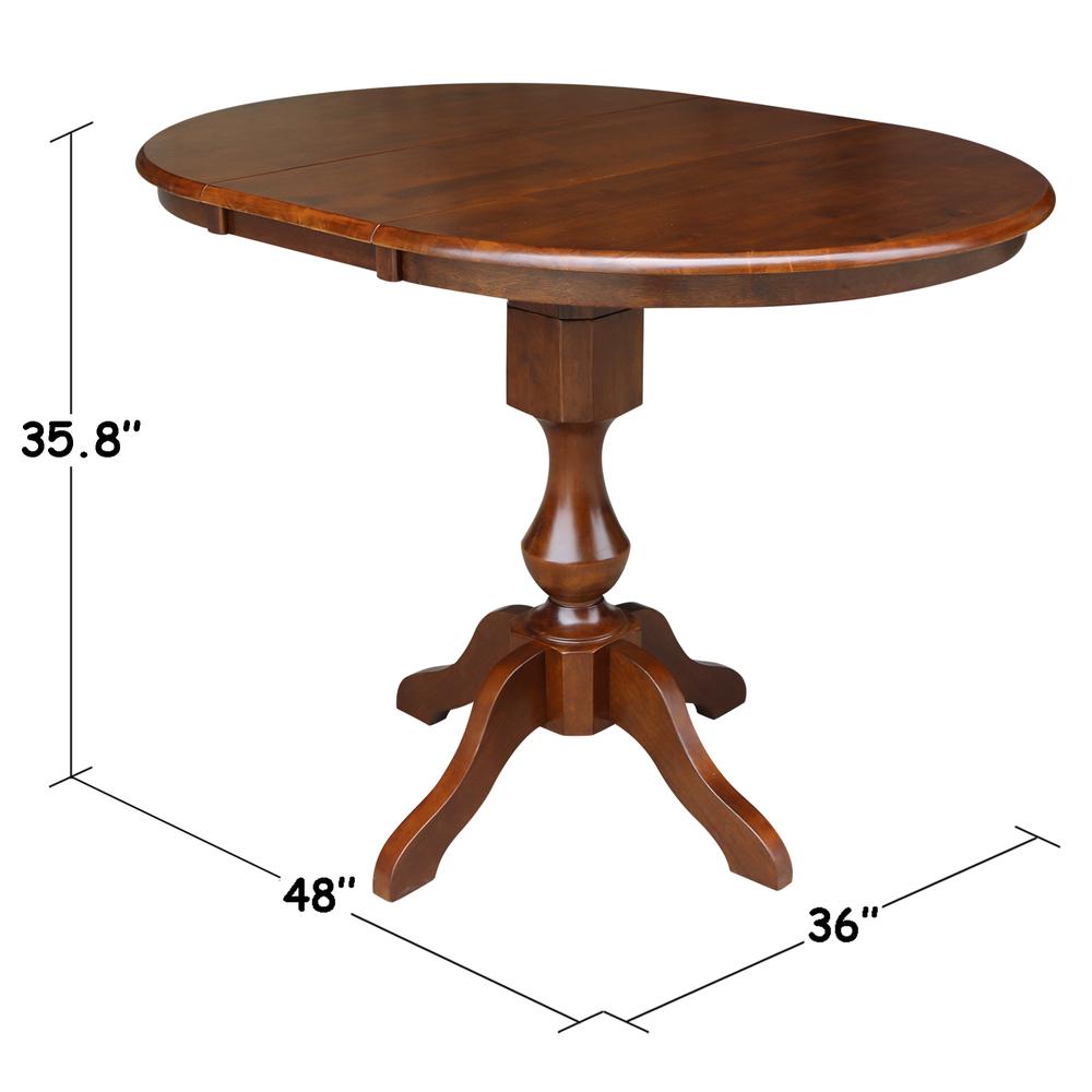 36" Round Top Pedestal Table With 12" Leaf - 34.9"H - Dining or Counter Height, Espresso. Picture 1