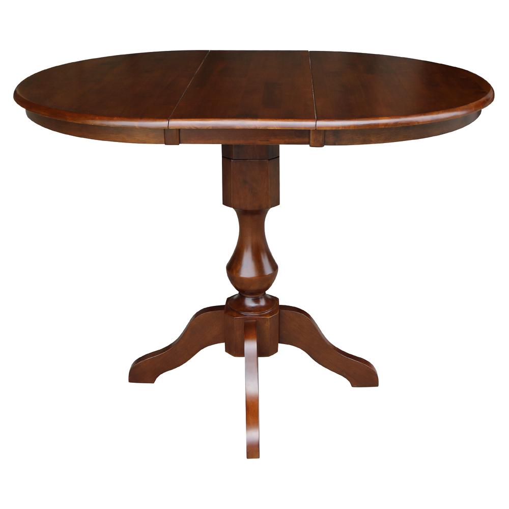 36" Round Top Pedestal Table With 12" Leaf - 34.9"H - Dining or Counter Height, Espresso. Picture 2