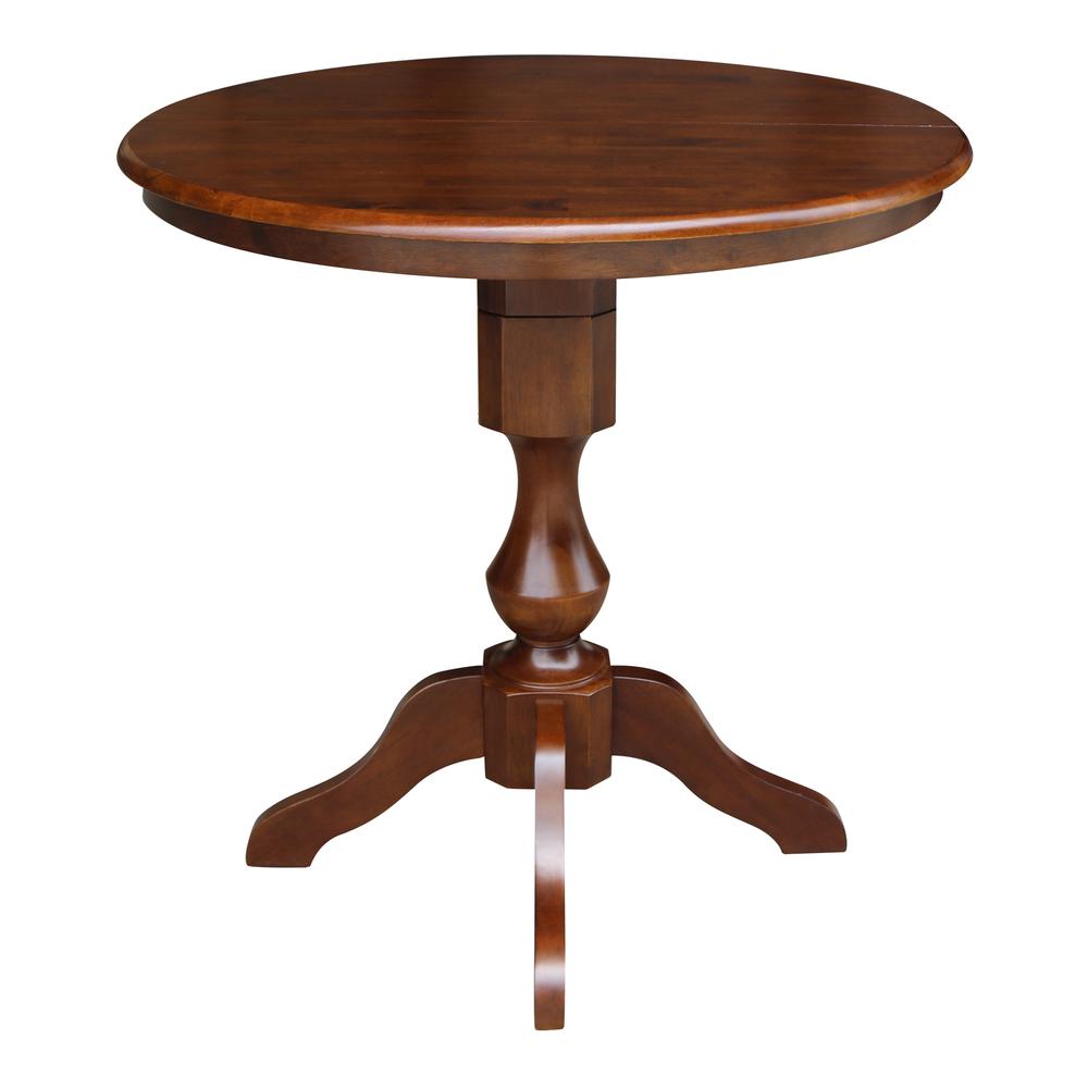36" Round Top Pedestal Table With 12" Leaf - 34.9"H - Dining or Counter Height, Espresso. Picture 5
